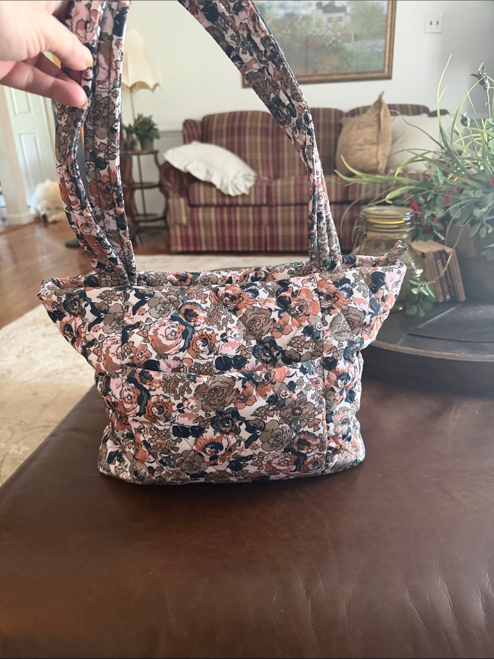 Vera Bradley Quilted Floral Shoulder Bag in Pink, Brown & Navy